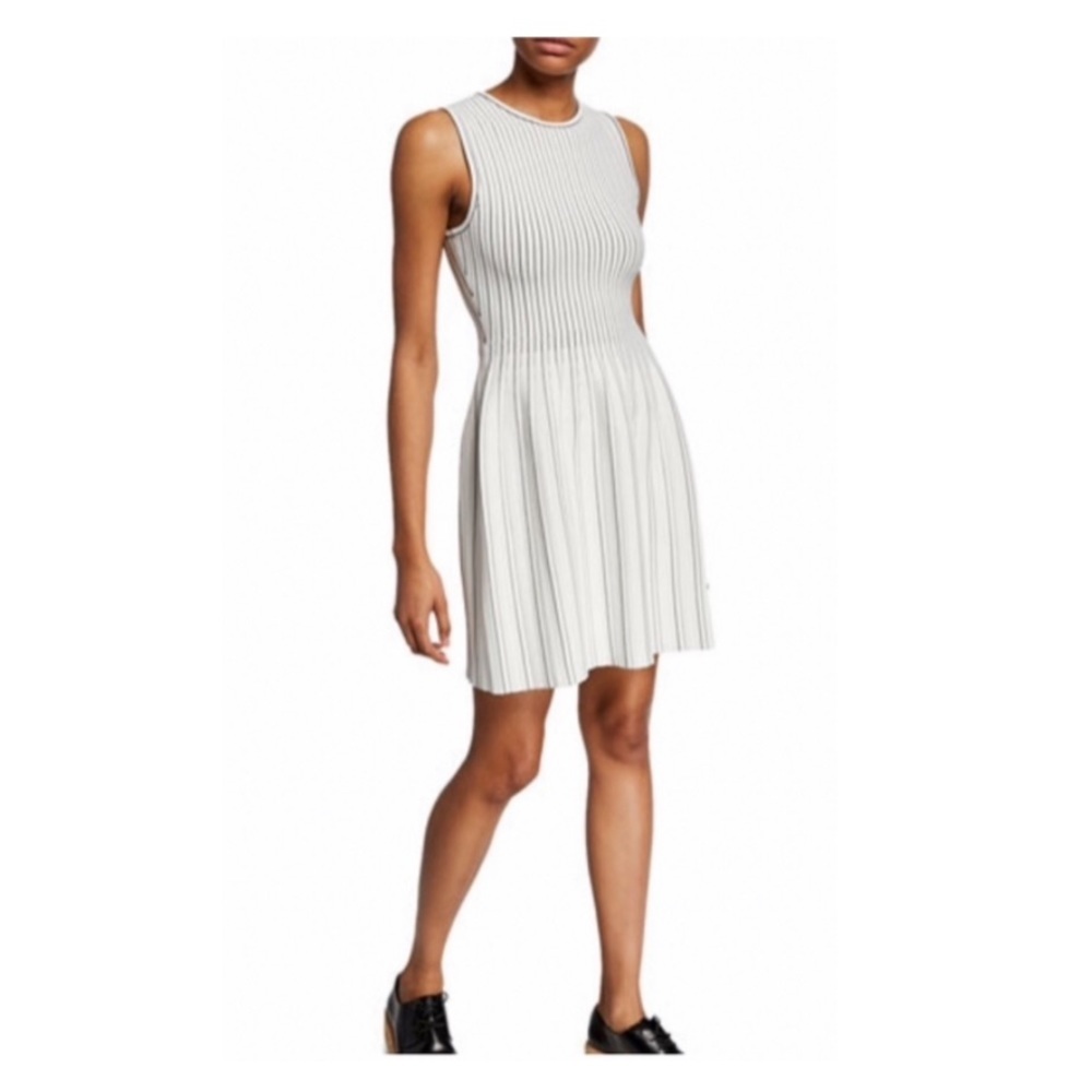 Theory Striped Sleeveless Fit & Flare Shell Dress.